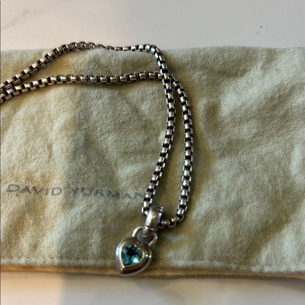 David Yurman Silver and Blue Necklace with Heart Pendant